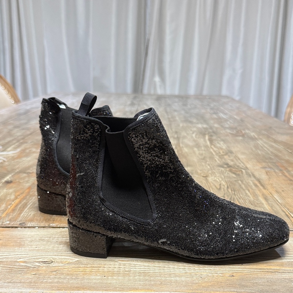 Frances Valentine Black Glitter Ankle Boots